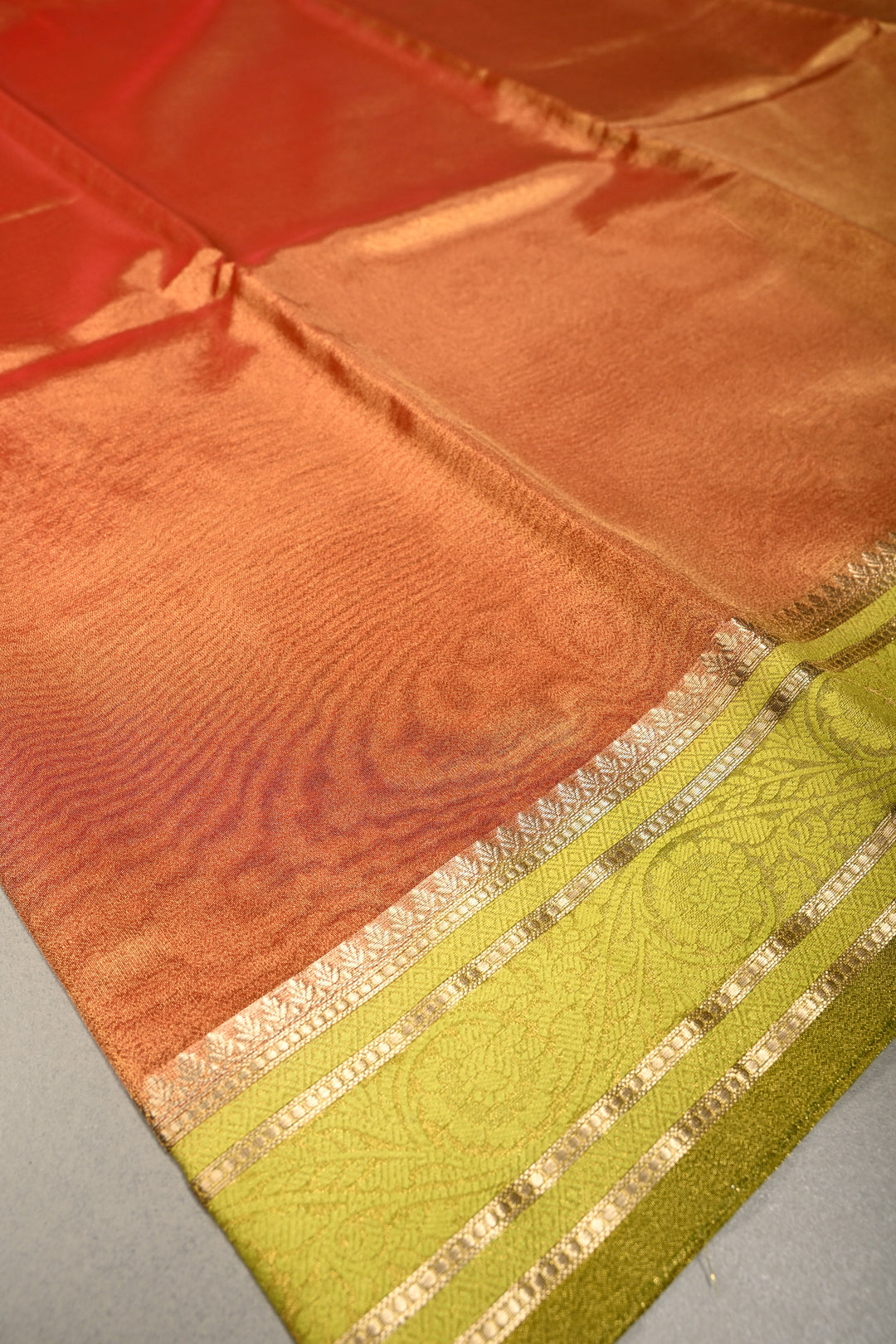 Pink Gold Tissue Semi Silk Saree with  Contrast Zari Border | SHOBITAM