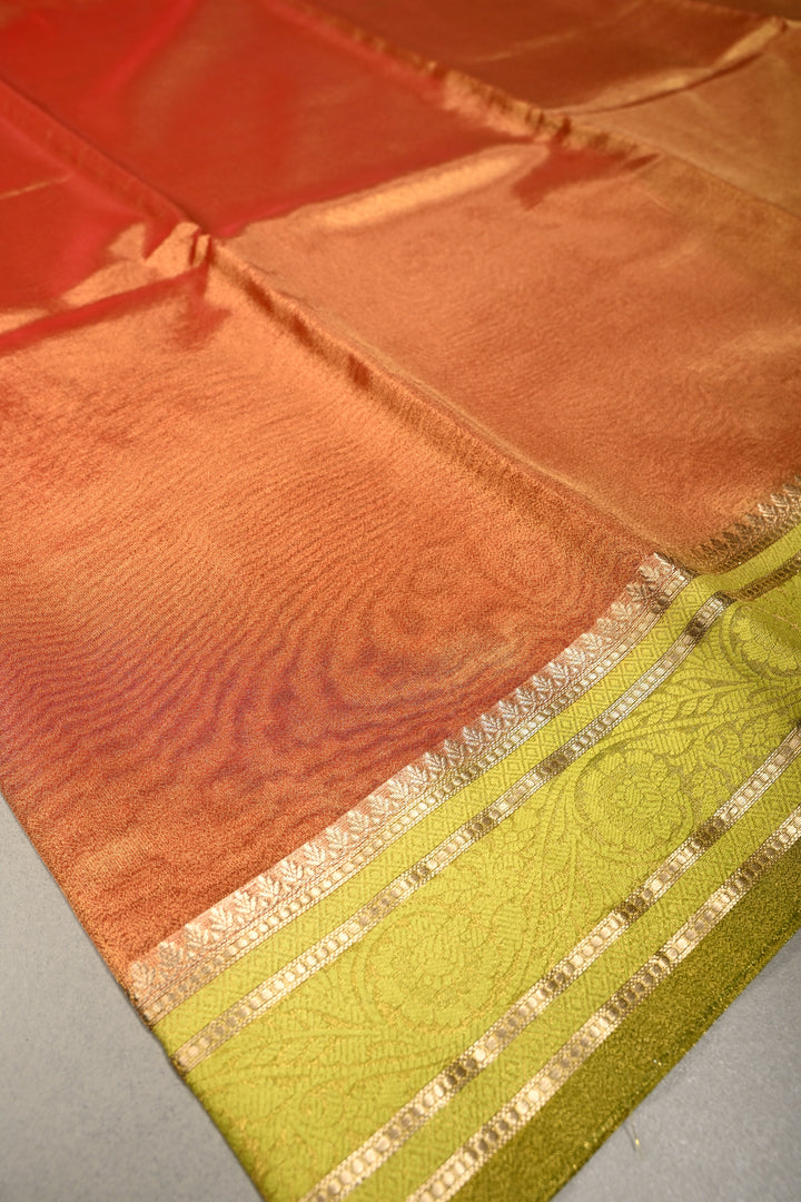 Pink Gold Tissue Semi Silk Saree with  Contrast Zari Border | SHOBITAM