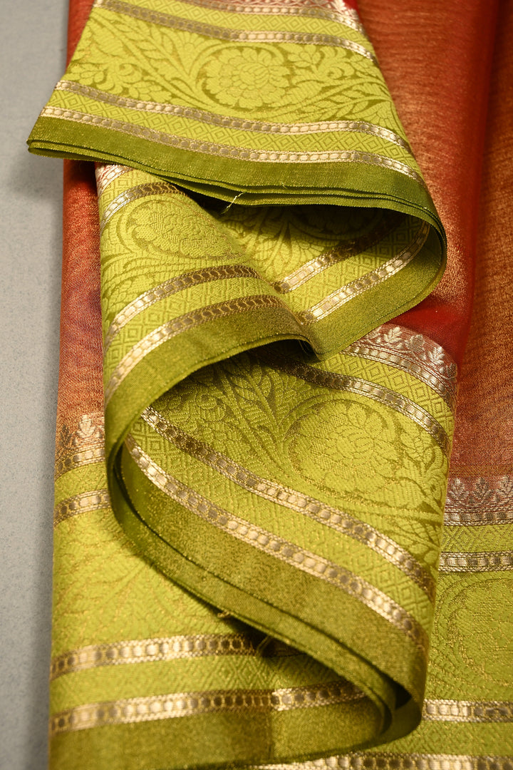 Pink Gold Tissue Semi Silk Saree with  Contrast Zari Border | SHOBITAM