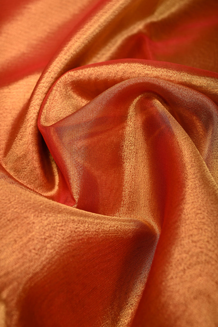 Pink Gold Tissue Semi Silk Saree with  Contrast Zari Border | SHOBITAM