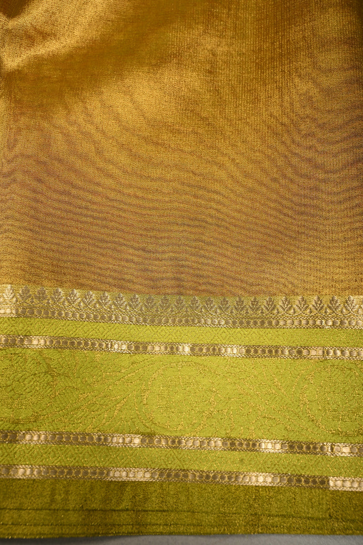 Pink Gold Tissue Semi Silk Saree with  Contrast Zari Border | SHOBITAM