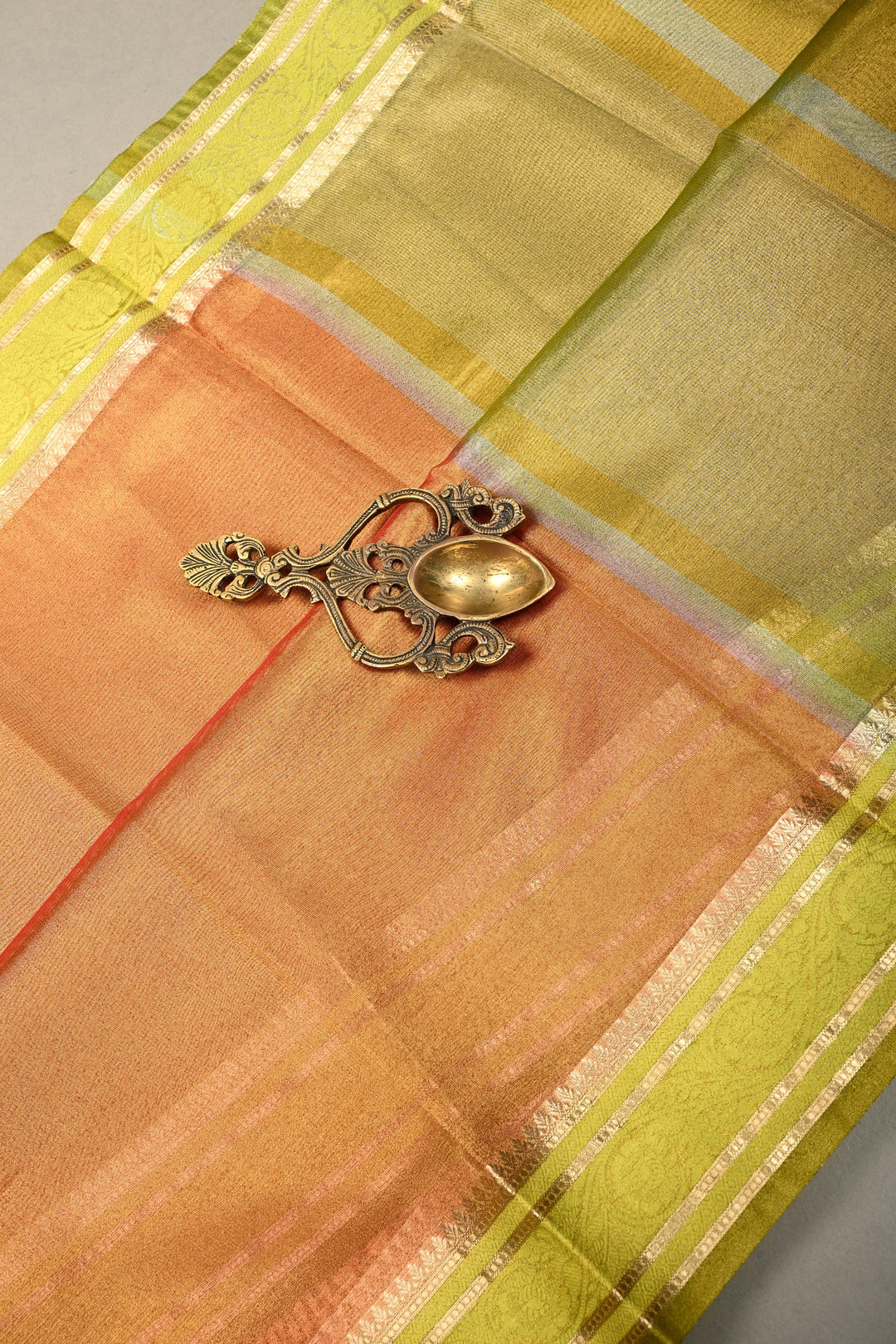 Pink Gold Tissue Semi Silk Saree with  Contrast Zari Border | SHOBITAM