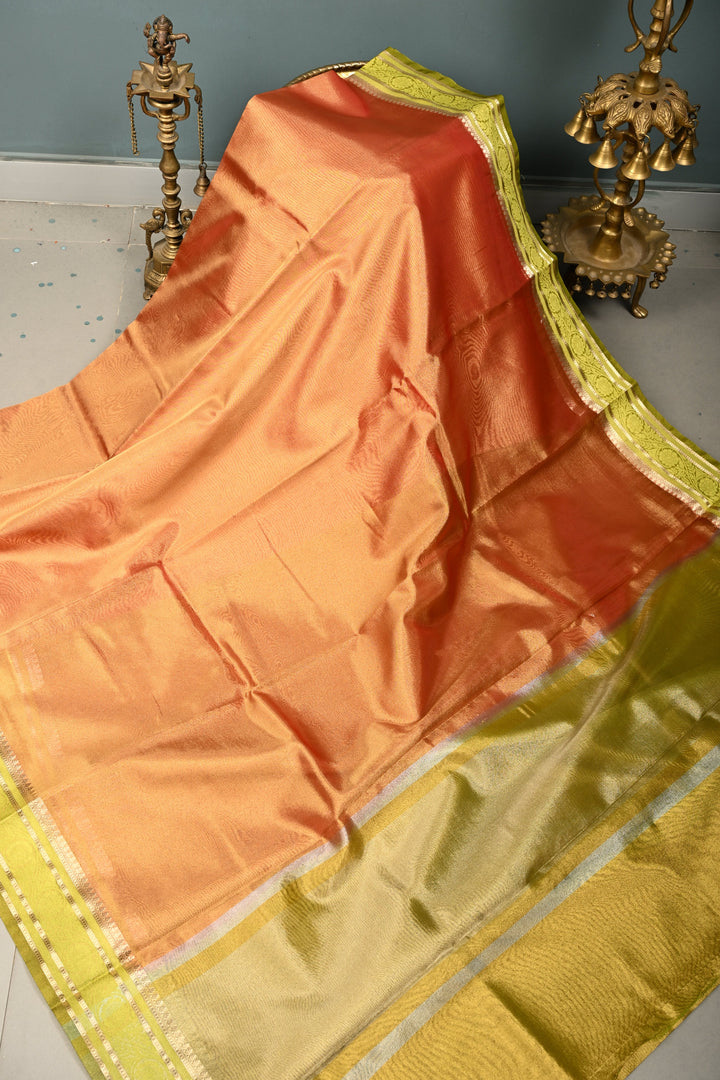 Pink Gold Tissue Semi Silk Saree with  Contrast Zari Border | SHOBITAM
