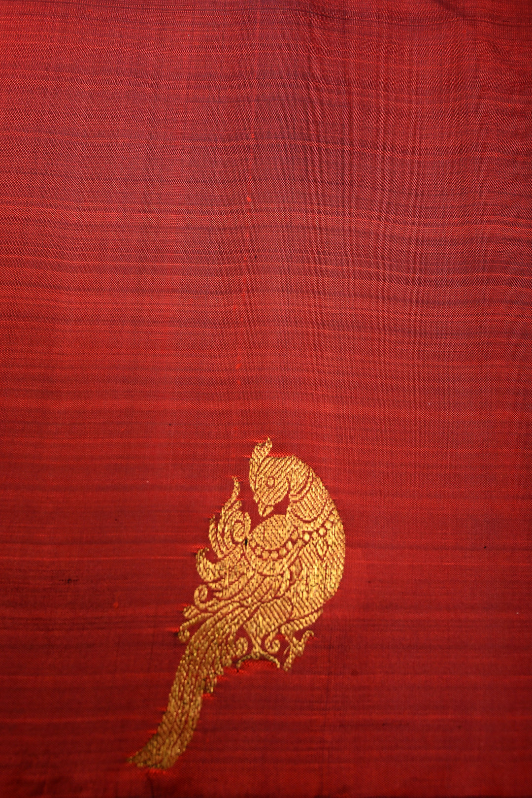 BrickMaroon Kanjivaram Pure Silk Saree with Distinct Peacock Motifs on Border | SILK MARK CERTIFIED
