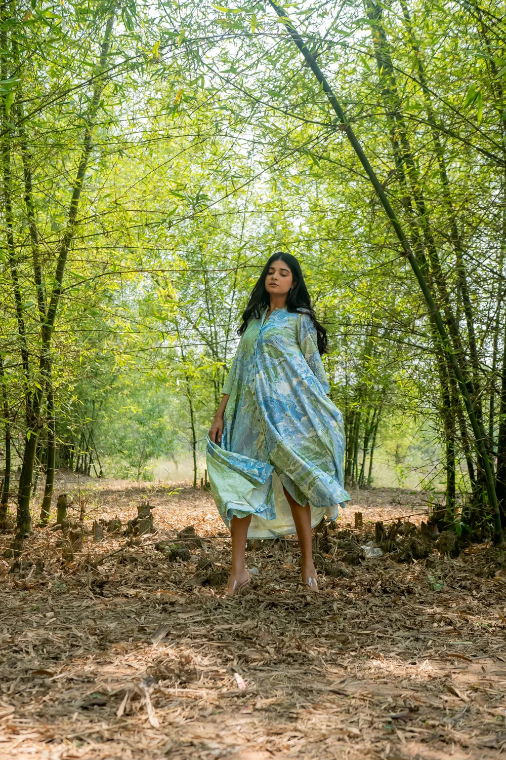 Bluegrass Marble Pure Cotton Dress | SHOBITAM