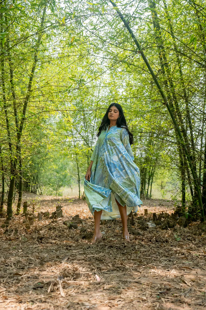 Bluegrass Marble Pure Cotton Dress | SHOBITAM