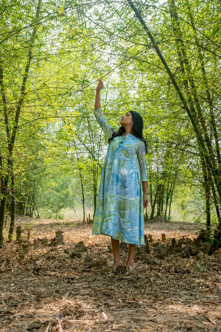 Bluegrass Marble Pure Cotton Dress | SHOBITAM