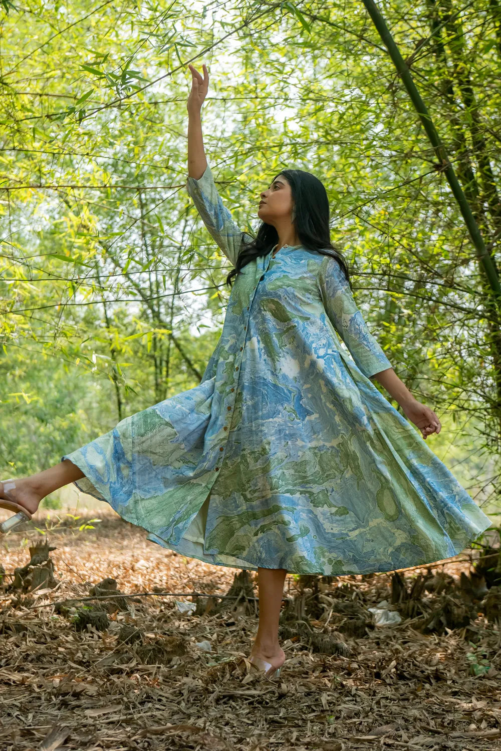 Bluegrass Marble Pure Cotton Dress | SHOBITAM