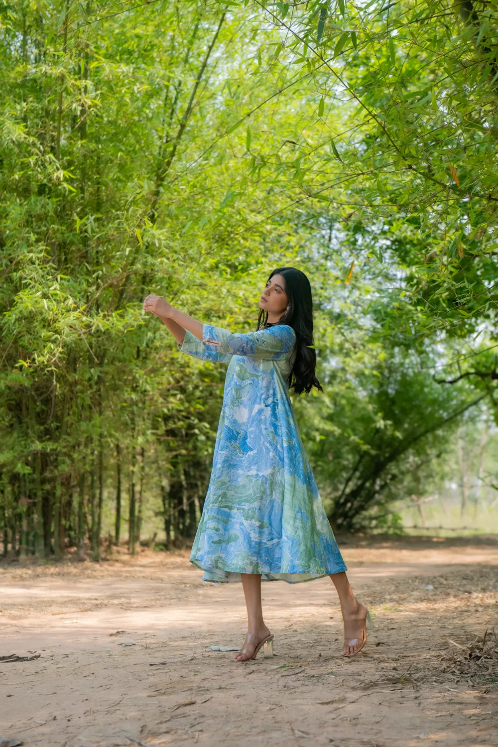 Bluegrass Marble Pure Cotton Dress | SHOBITAM