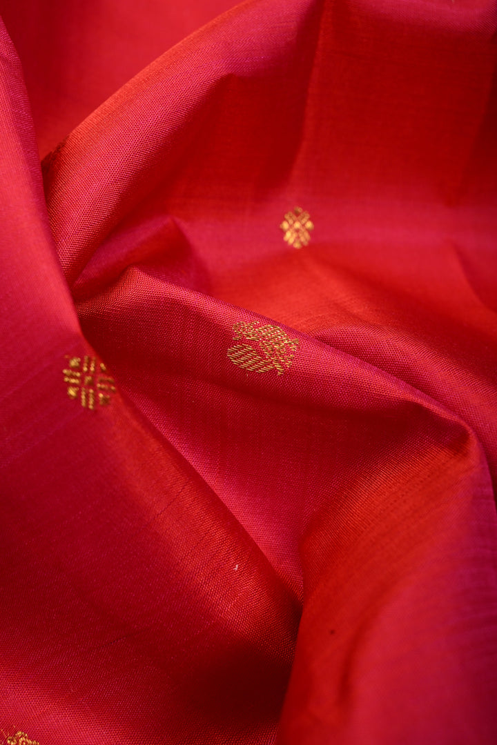 Pinkish Orange Dual tone Kanjivaram Pure Silk Saree with Zari Buttis and Zari Border | SILK MARK CERTIFIED