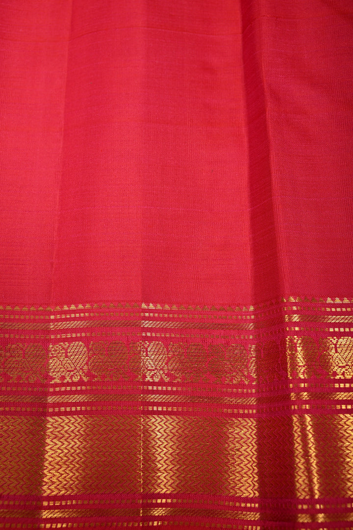 Pinkish Orange Dual tone Kanjivaram Pure Silk Saree with Zari Buttis and Zari Border | SILK MARK CERTIFIED