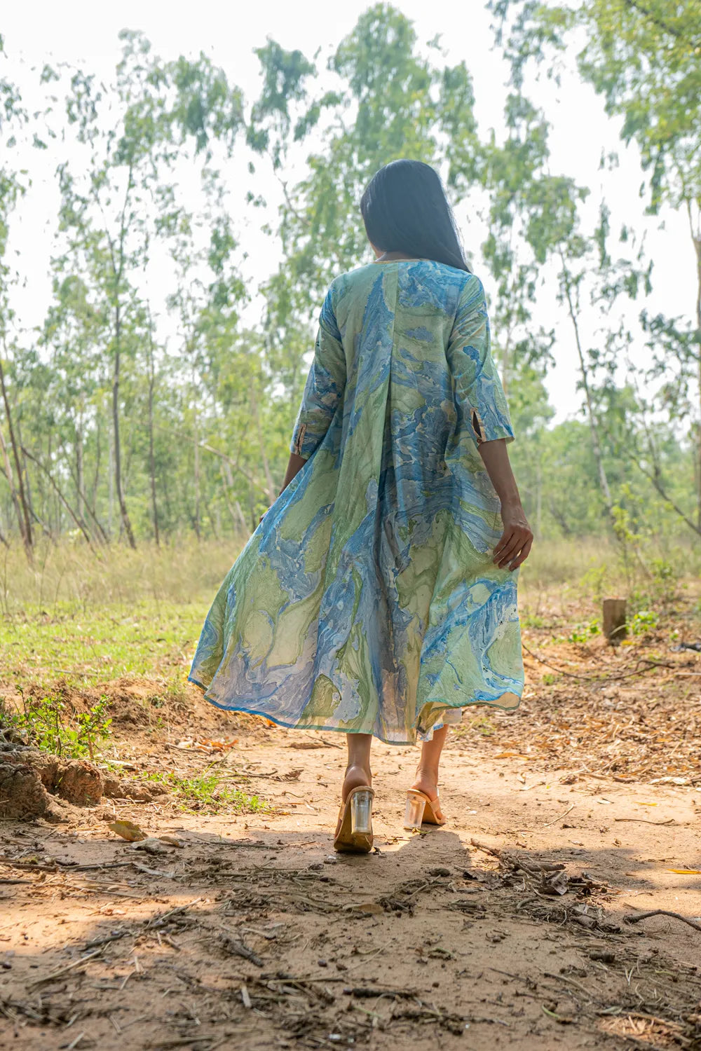 Bluegrass Marble Pure Cotton Dress | SHOBITAM
