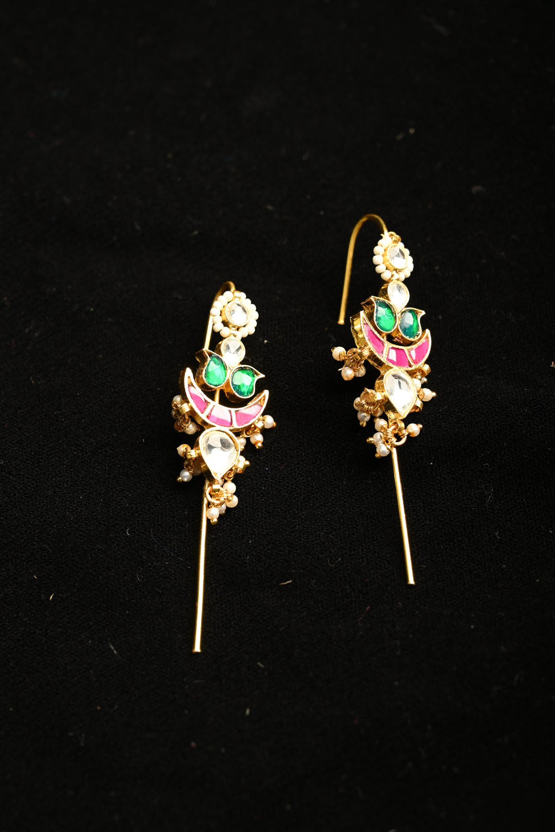 Amika Needle Cuff in Brass and kundan with an Antique Gold polish