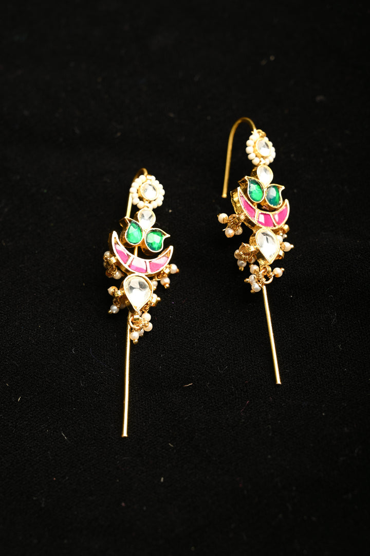 Amika Needle Cuff in Brass and kundan with an Antique Gold polish