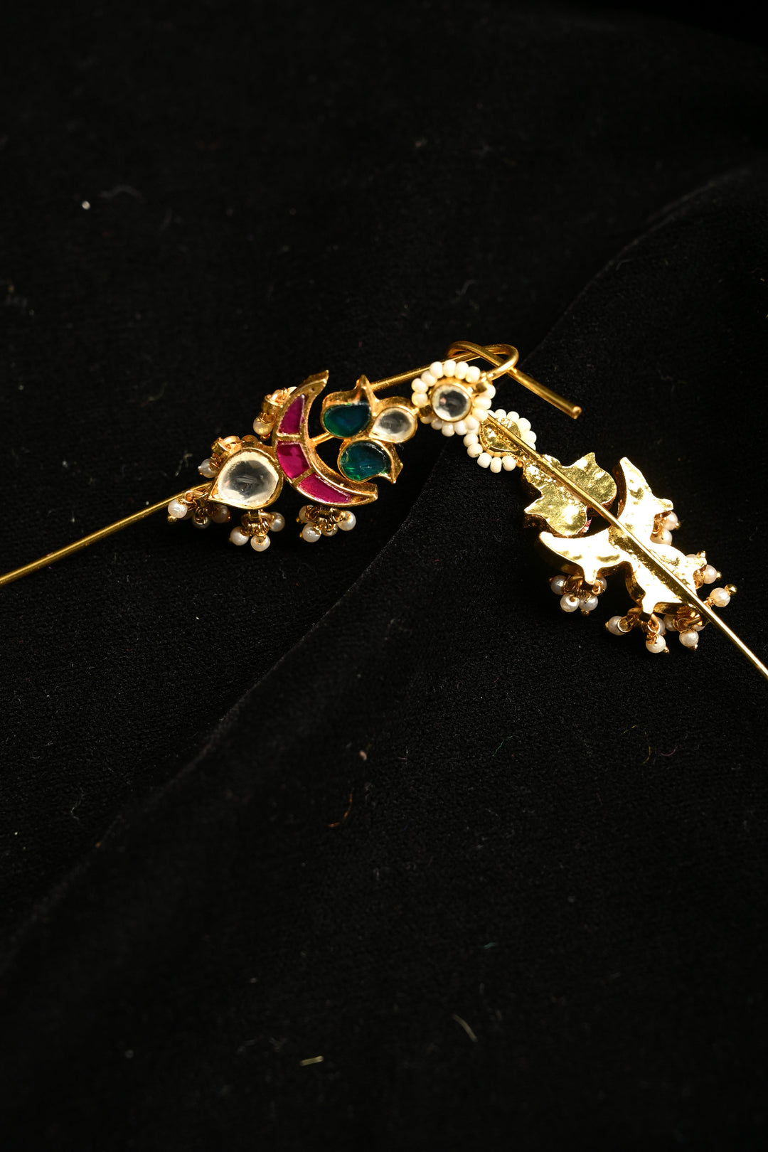Amika Needle Cuff in Brass and kundan with an Antique Gold polish
