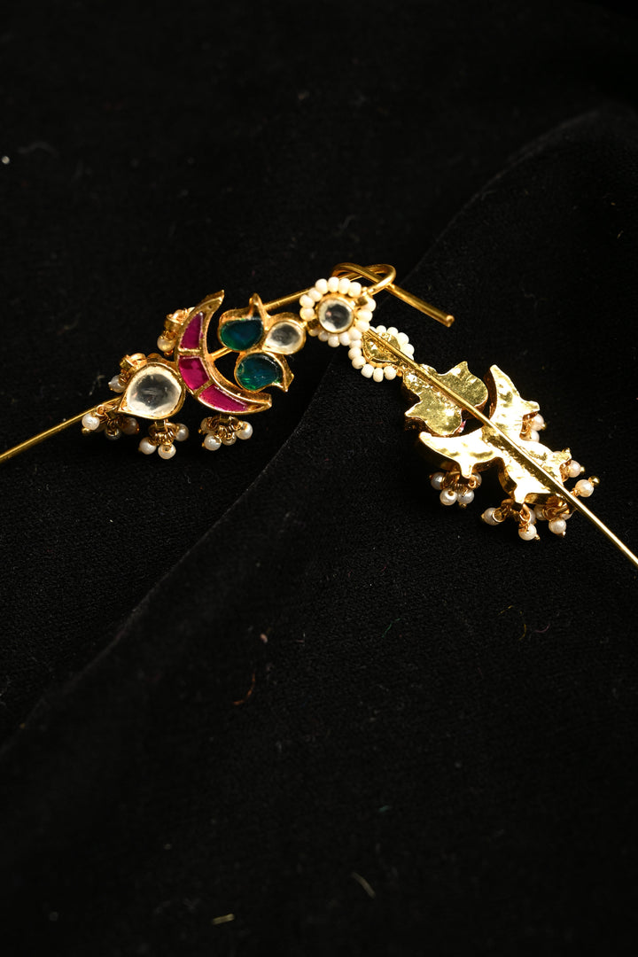 Amika Needle Cuff in Brass and kundan with an Antique Gold polish