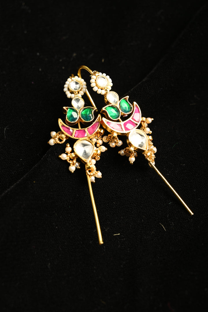Amika Needle Cuff in Brass and kundan with an Antique Gold polish