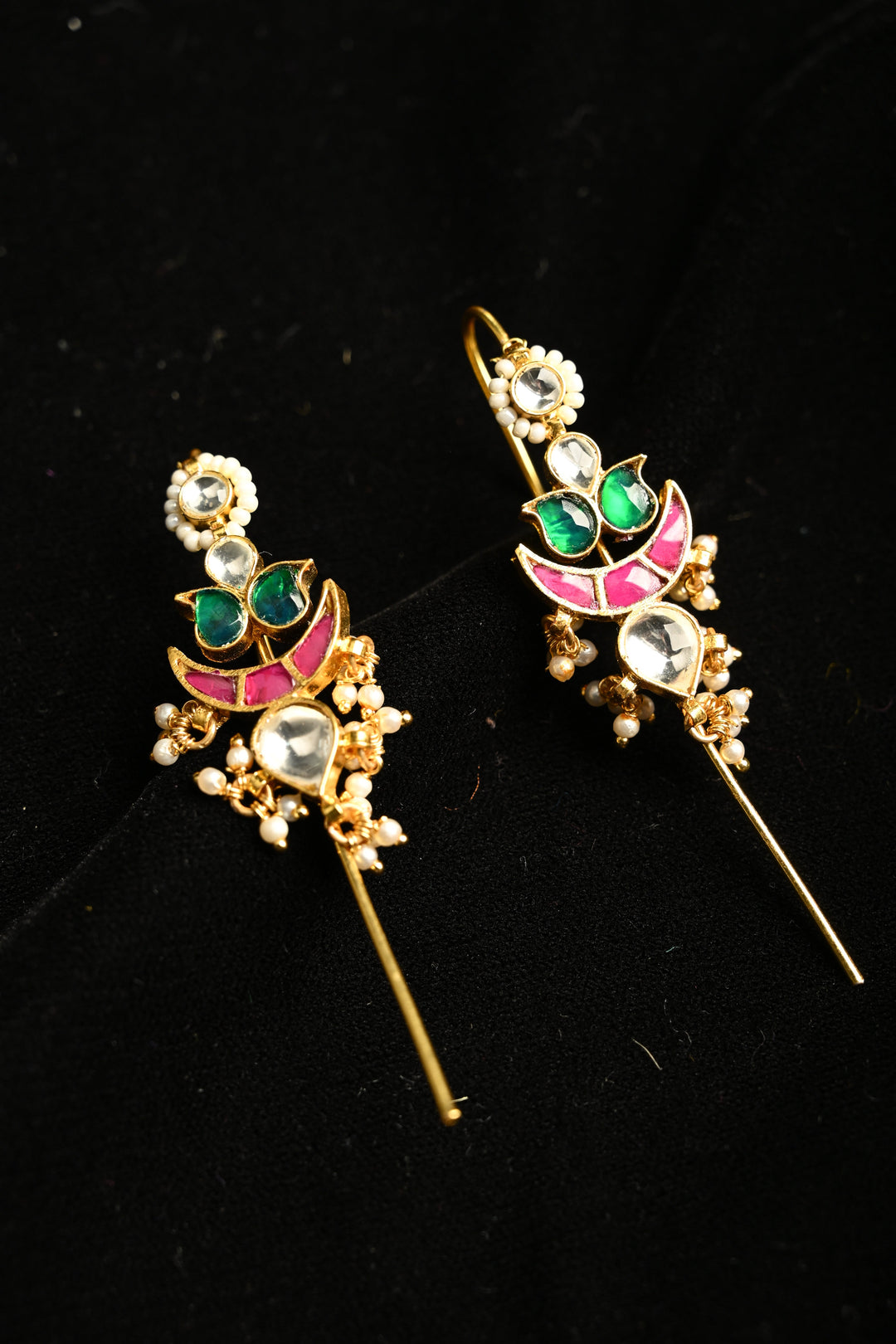 Amika Needle Cuff in Brass and kundan with an Antique Gold polish