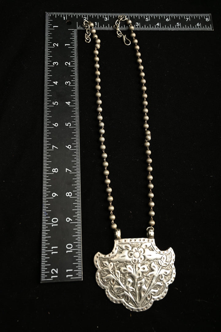 Dhruthi Necklace in Brass with an Antique silver polish| SHOBITAM