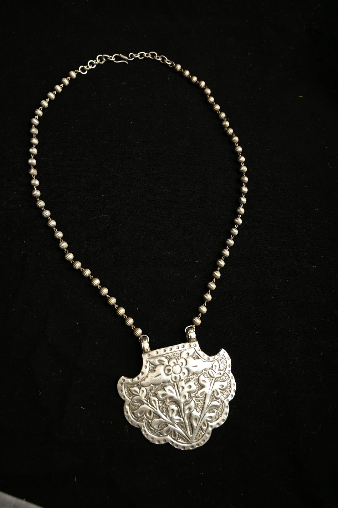 Dhruthi Necklace in Brass with an Antique silver polish| SHOBITAM