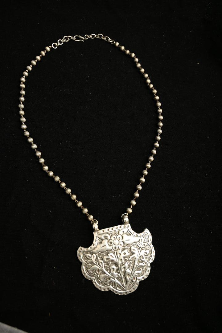 Dhruthi Necklace in Brass with an Antique silver polish| SHOBITAM