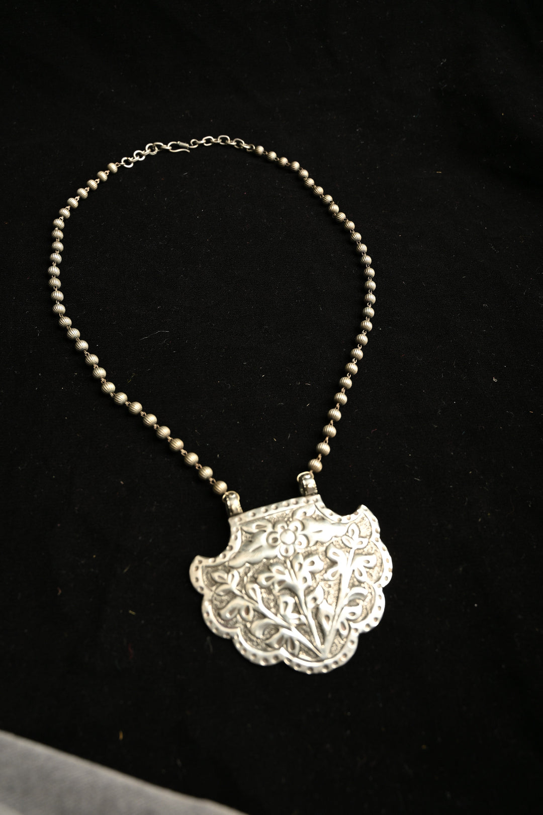 Dhruthi Necklace in Brass with an Antique silver polish| SHOBITAM