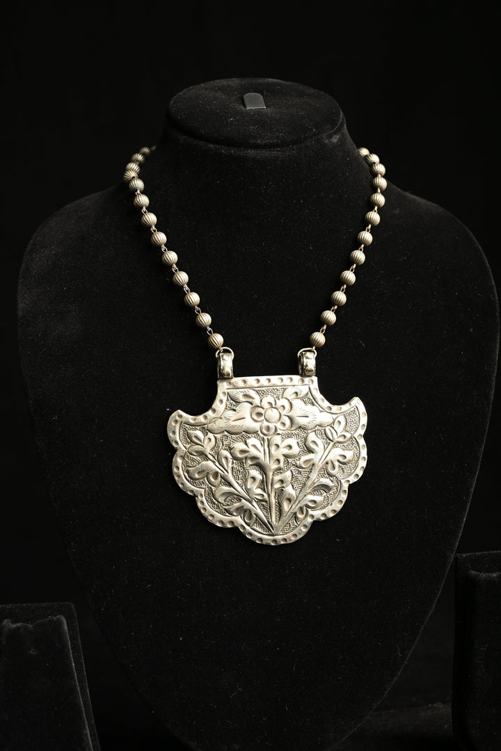 Dhruthi Necklace in Brass with an Antique silver polish| SHOBITAM