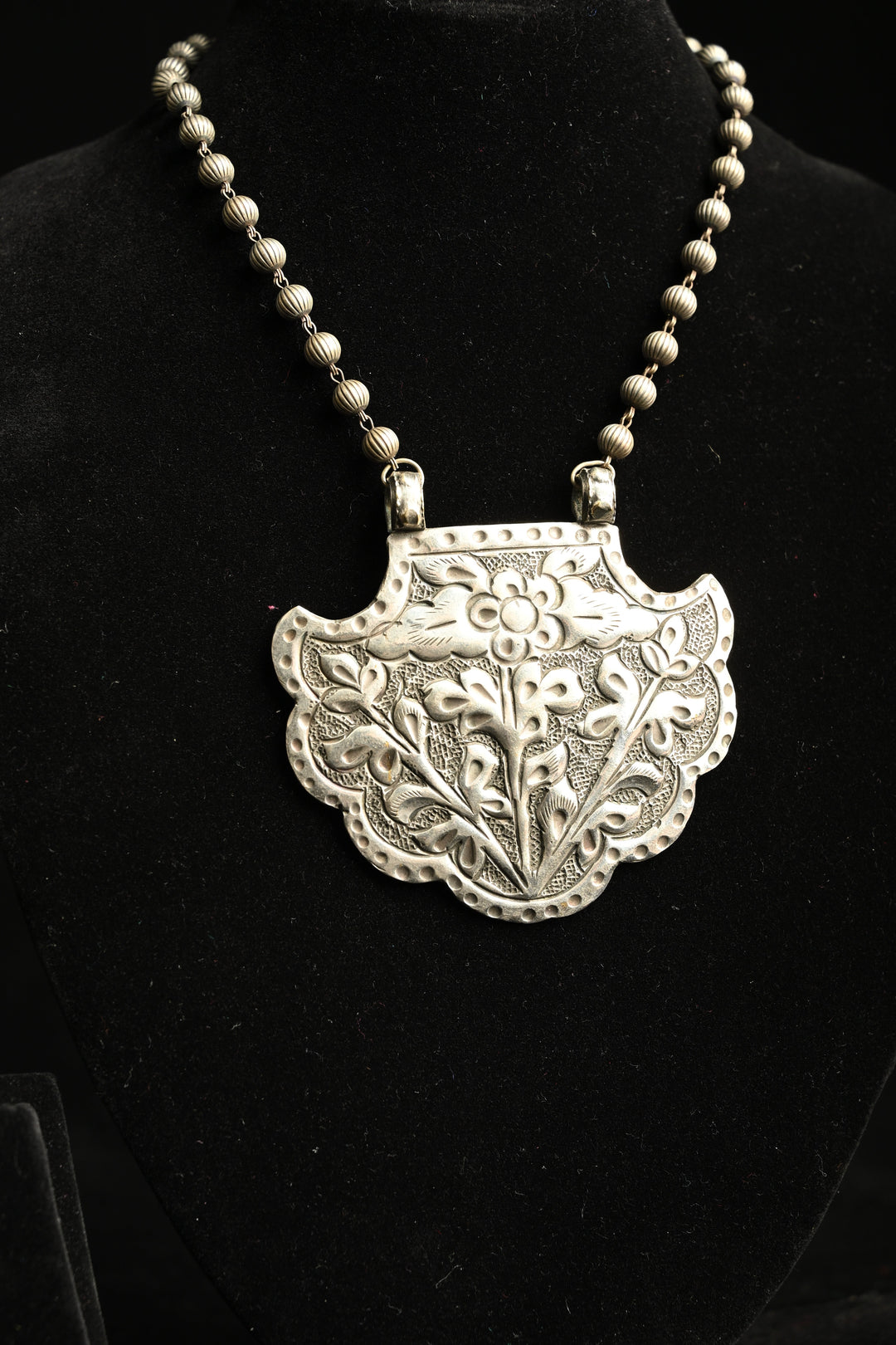 Dhruthi Necklace in Brass with an Antique silver polish| SHOBITAM