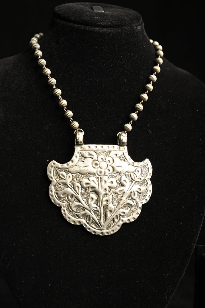 Dhruthi Necklace in Brass with an Antique silver polish| SHOBITAM