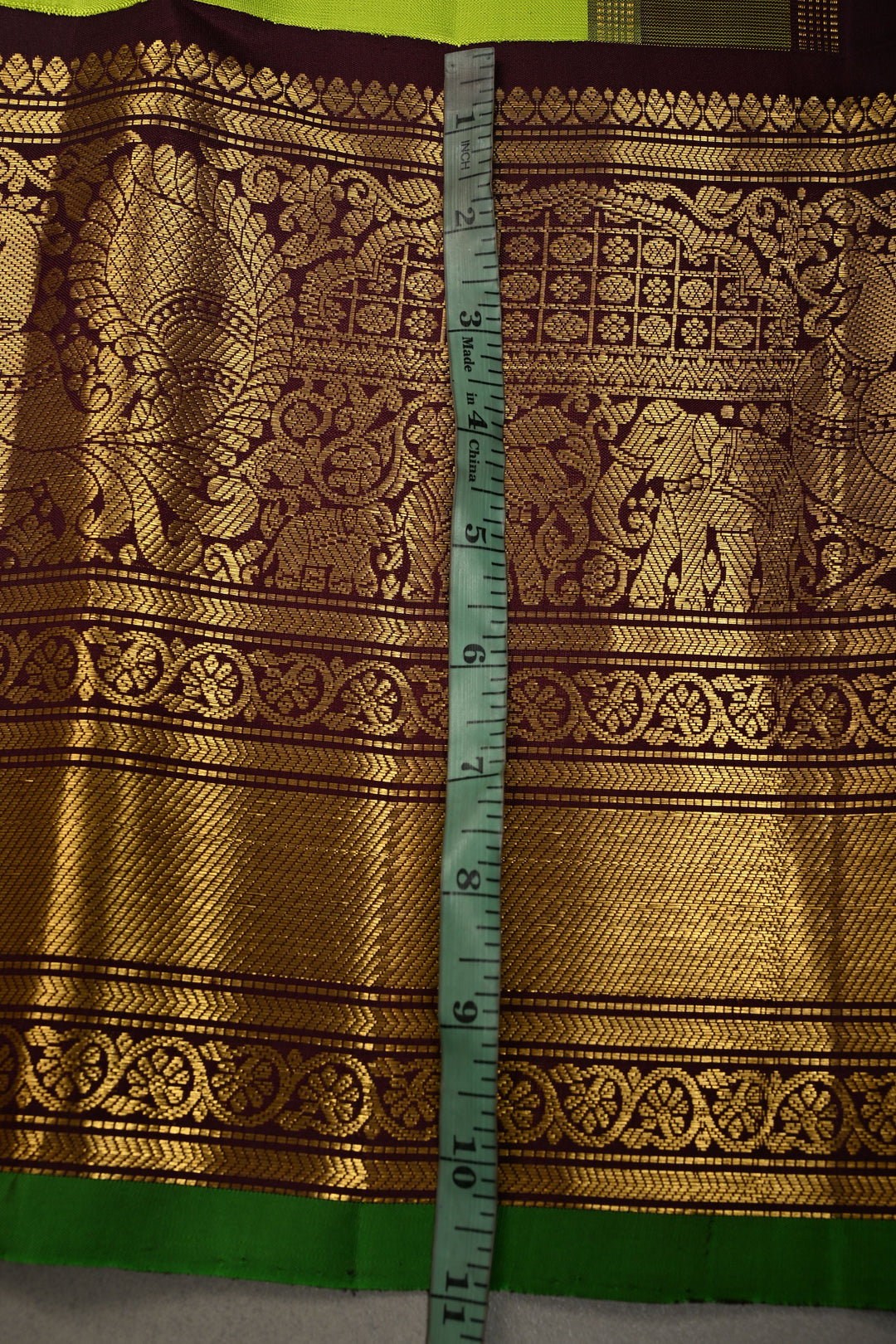 Parrot Green Korvai Pure Gadwal Silk Saree with Zari Buttas and Kanchana Contrast Wide Zari Border | SILK MARK CERTIFIED | SHOBITAM
