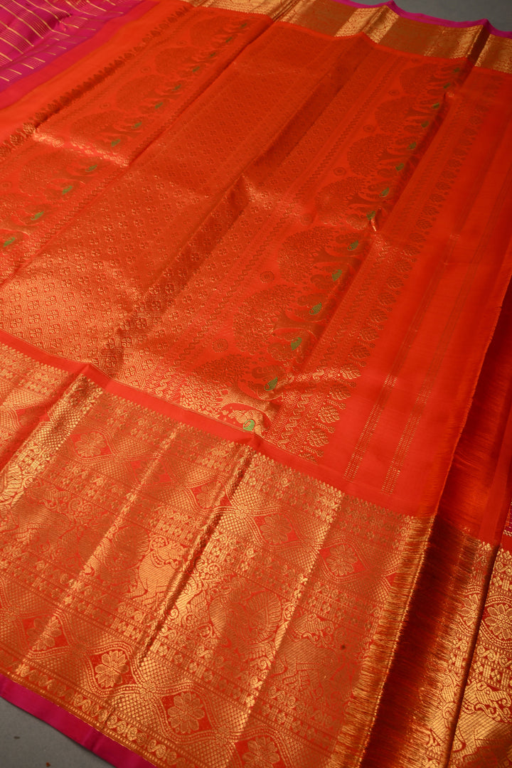 Rani Pink Zari Checks Pure Gadwal Silk Saree with Zari Buttis and Contrast Wide Zari Border | SILK MARK CERTIFIED | SHOBITAM