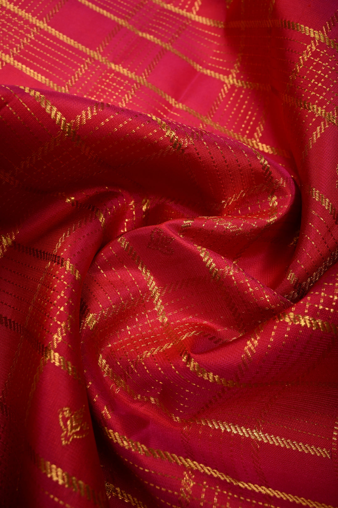Rani Pink Zari Checks Pure Gadwal Silk Saree with Zari Buttis and Contrast Wide Zari Border | SILK MARK CERTIFIED | SHOBITAM