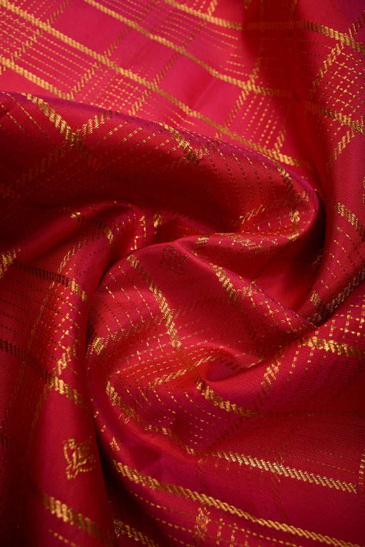 Rani Pink Zari Checks Pure Gadwal Silk Saree with Zari Buttis and Contrast Wide Zari Border | SILK MARK CERTIFIED | SHOBITAM