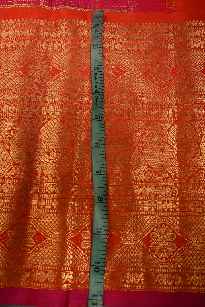 Rani Pink Zari Checks Pure Gadwal Silk Saree with Zari Buttis and Contrast Wide Zari Border | SILK MARK CERTIFIED | SHOBITAM