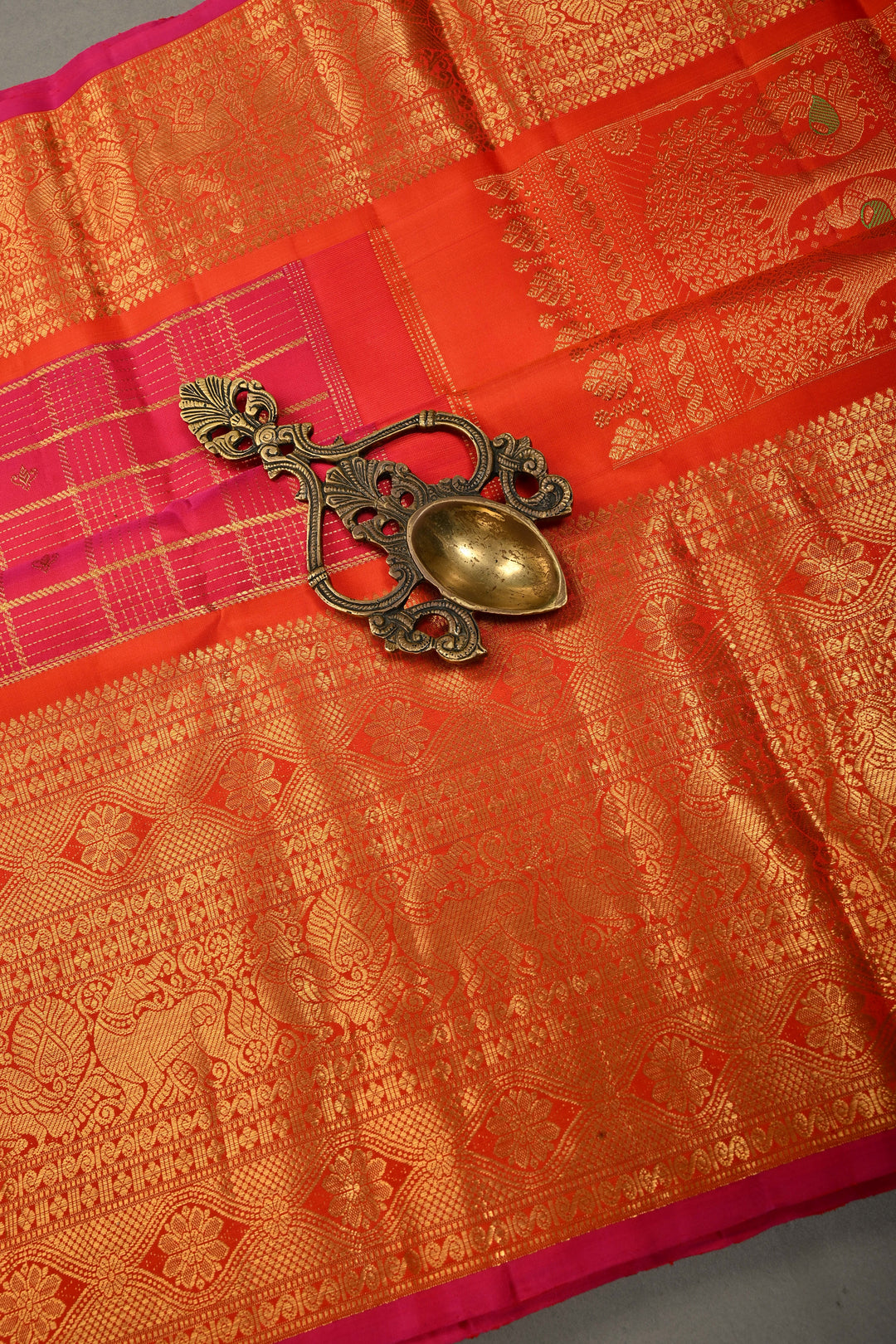 Rani Pink Zari Checks Pure Gadwal Silk Saree with Zari Buttis and Contrast Wide Zari Border | SILK MARK CERTIFIED | SHOBITAM