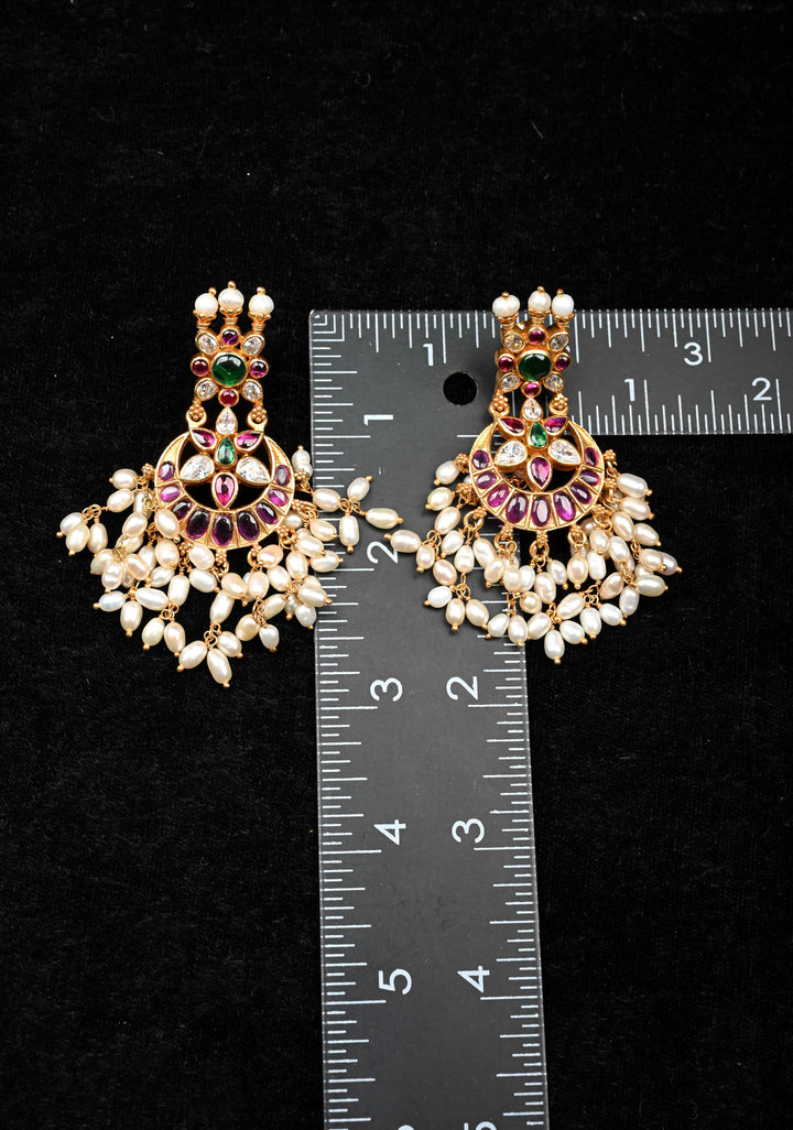 92.5 Silver Chandbali Guttapusalu Earrings with Dangling Pearls