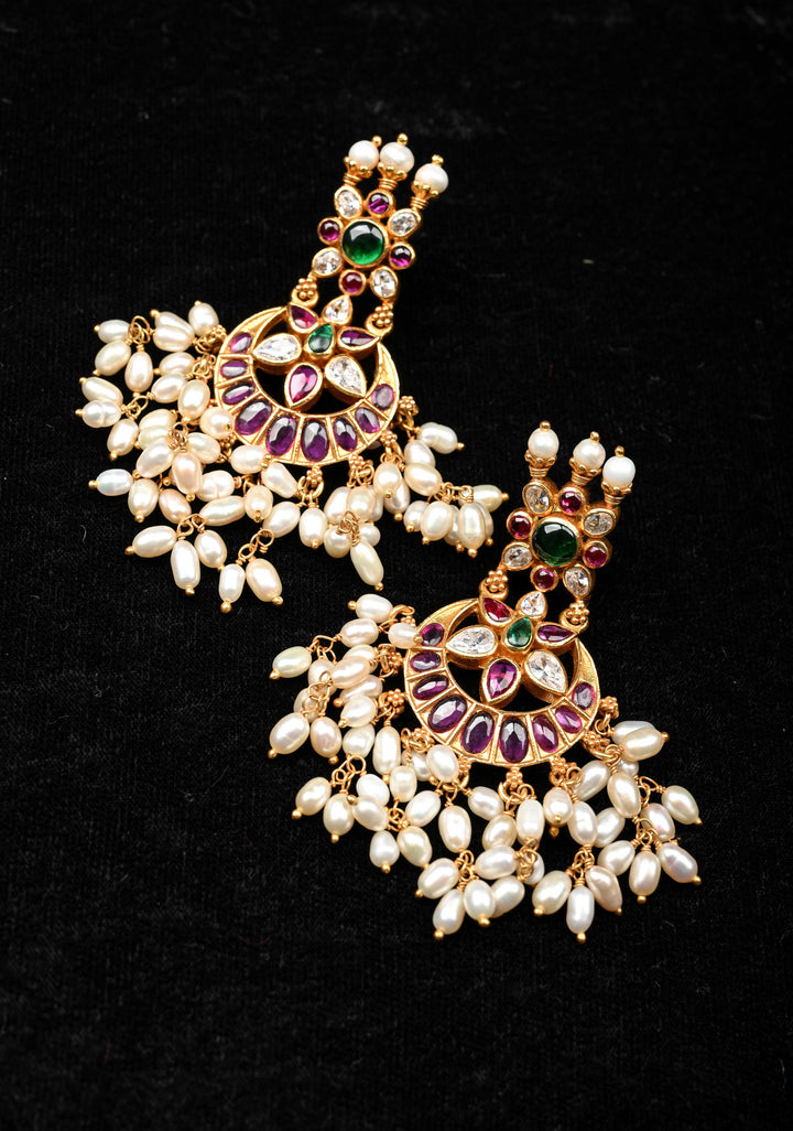 92.5 Silver Chandbali Guttapusalu Earrings with Dangling Pearls
