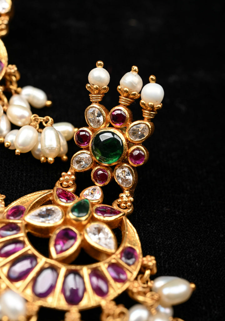 92.5 Silver Chandbali Guttapusalu Earrings with Dangling Pearls
