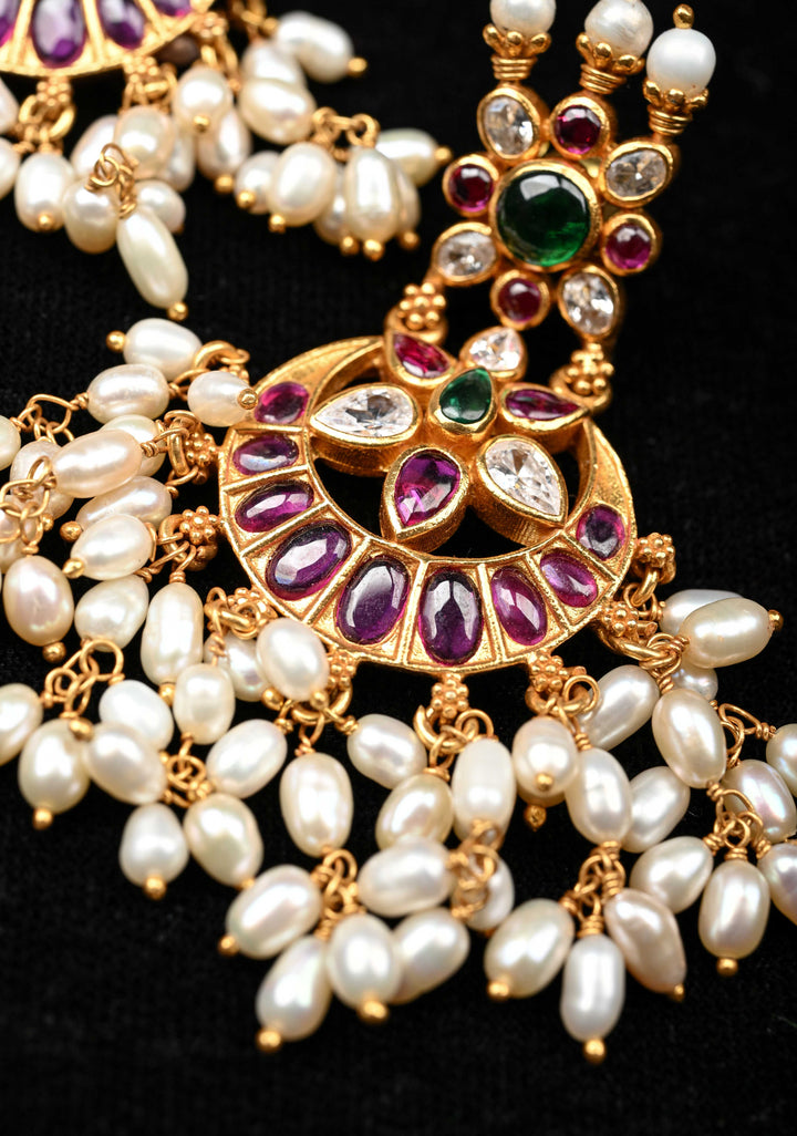 92.5 Silver Chandbali Guttapusalu Earrings with Dangling Pearls