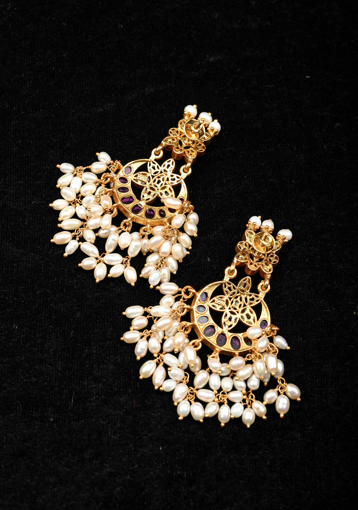 92.5 Silver Chandbali Guttapusalu Earrings with Dangling Pearls