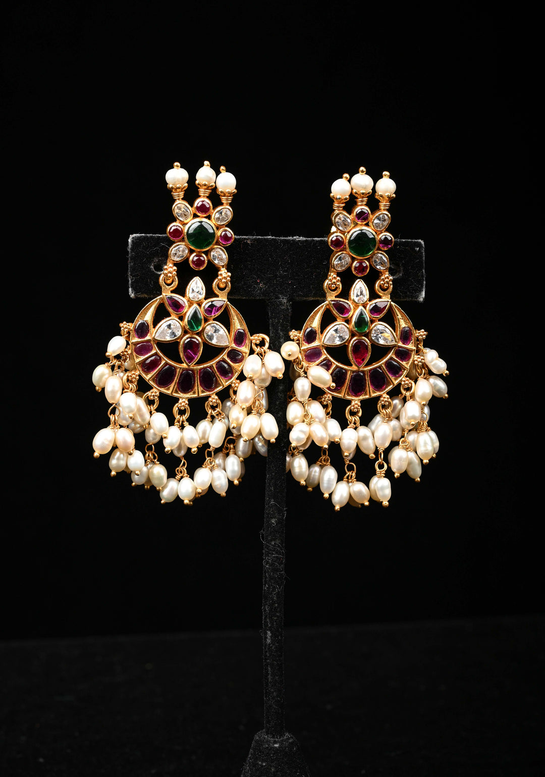 92.5 Silver Chandbali Guttapusalu Earrings with Dangling Pearls