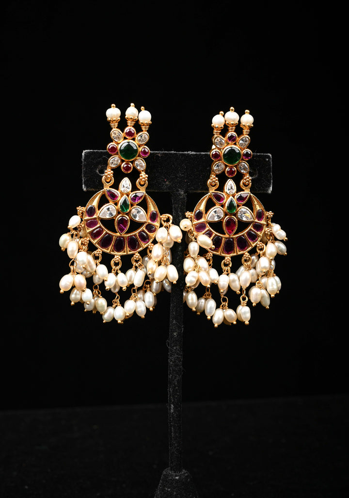 92.5 Silver Chandbali Guttapusalu Earrings with Dangling Pearls