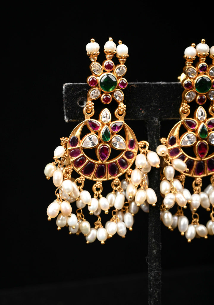 92.5 Silver Chandbali Guttapusalu Earrings with Dangling Pearls