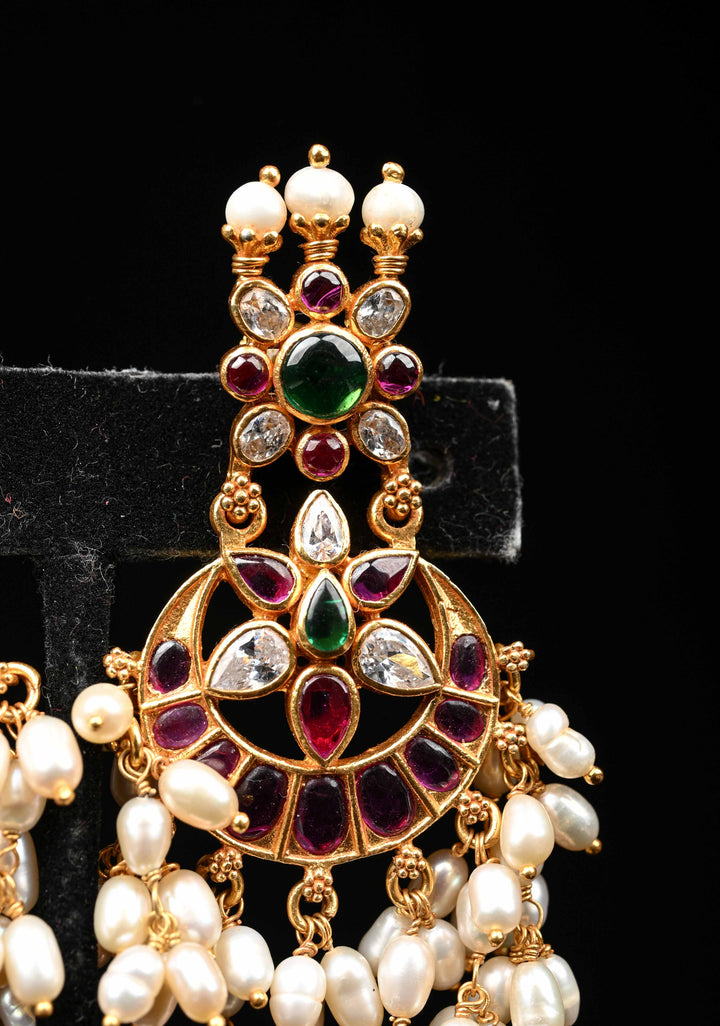 92.5 Silver Chandbali Guttapusalu Earrings with Dangling Pearls