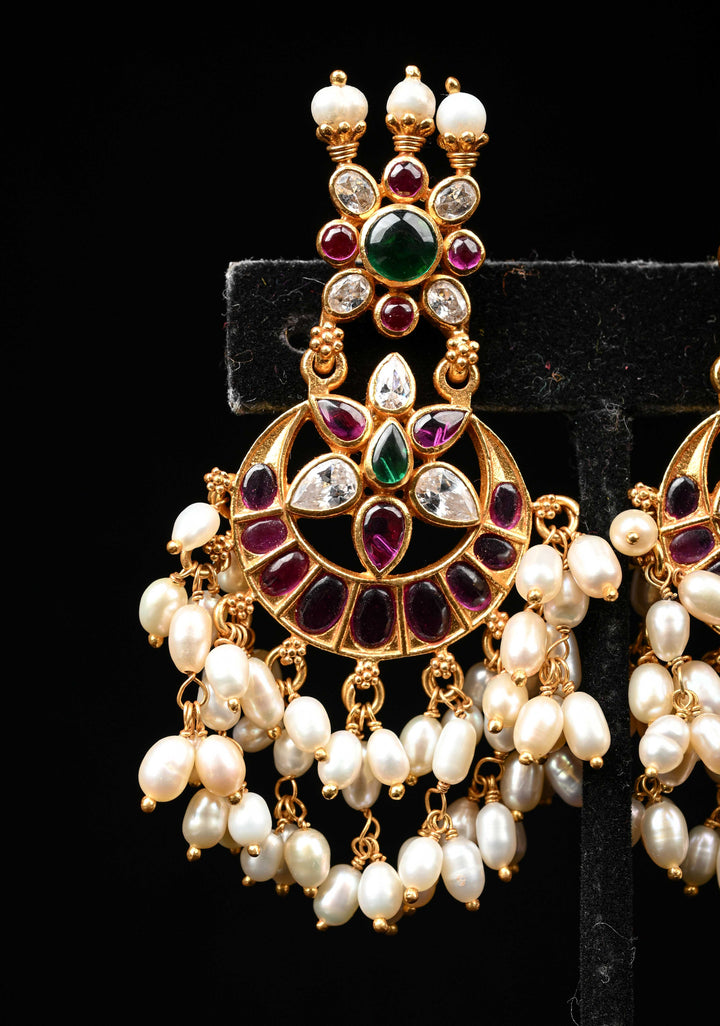 92.5 Silver Chandbali Guttapusalu Earrings with Dangling Pearls