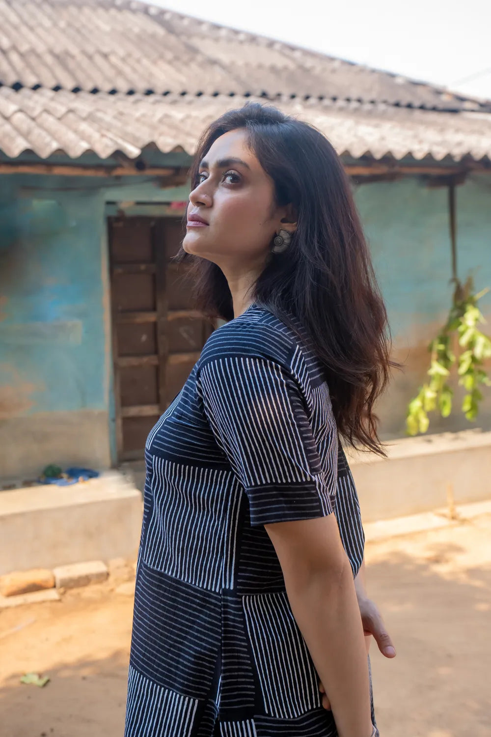Black Check Stripes Pure Cotton Hand Block Print Co-ord Set | SHOBITAM