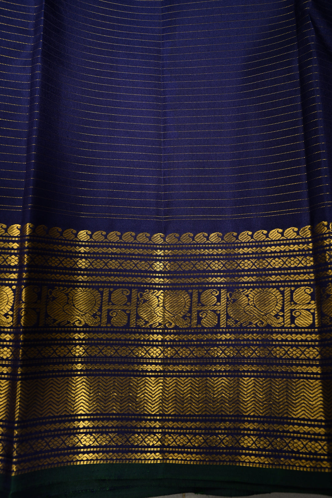 Ink Blue Zari Checks on Kanjivaram Silk Saree with Zari Buttas and Zari Border  | SILK MARK CERTIFIED | SHOBITAM