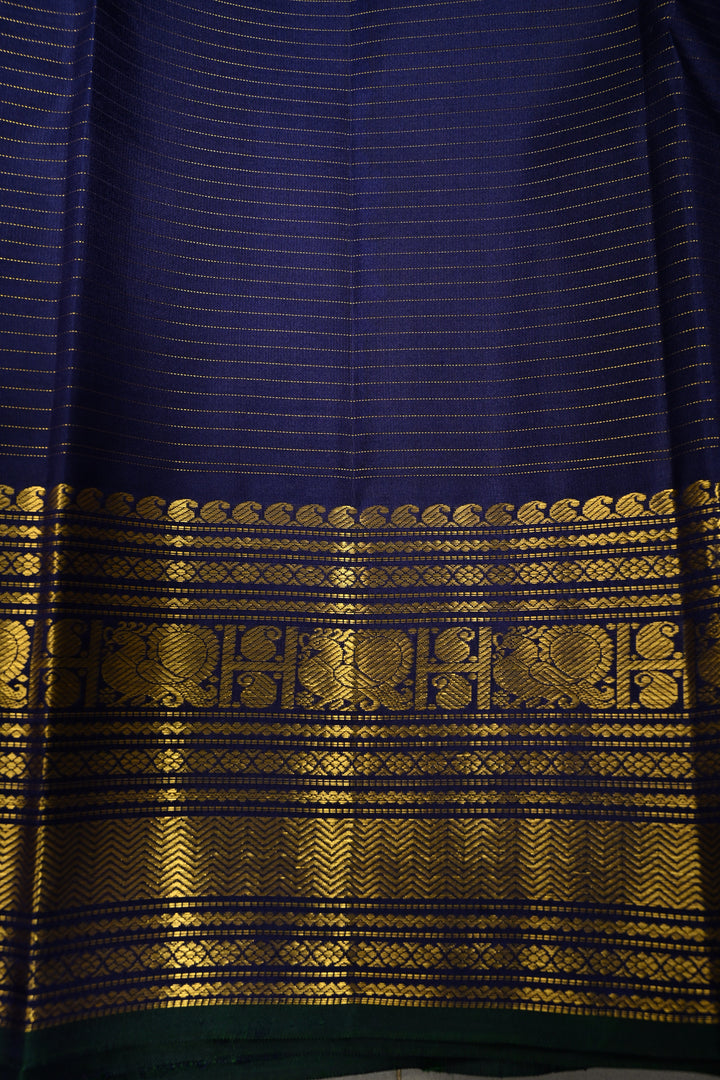 Ink Blue Zari Checks on Kanjivaram Silk Saree with Zari Buttas and Zari Border  | SILK MARK CERTIFIED | SHOBITAM