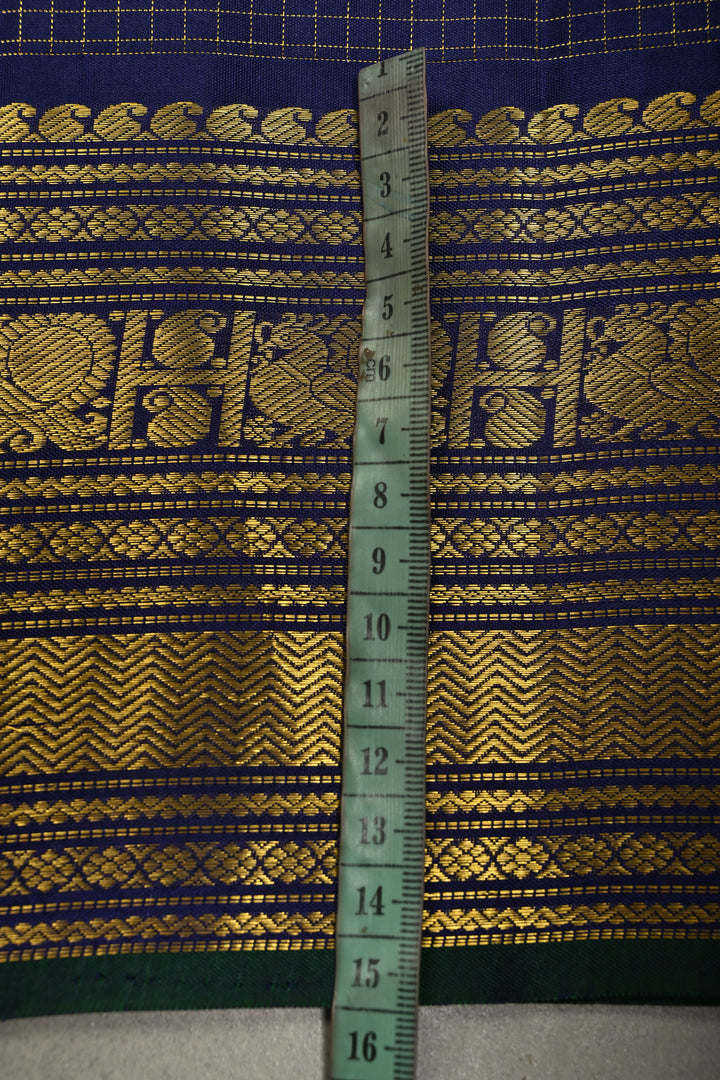 Ink Blue Zari Checks on Kanjivaram Silk Saree with Zari Buttas and Zari Border  | SILK MARK CERTIFIED | SHOBITAM