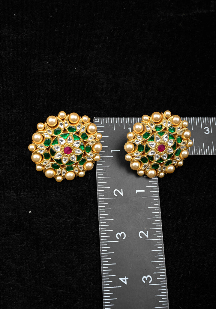 92.5 Silver Mandala Kundan Studs with Pearls Detailing